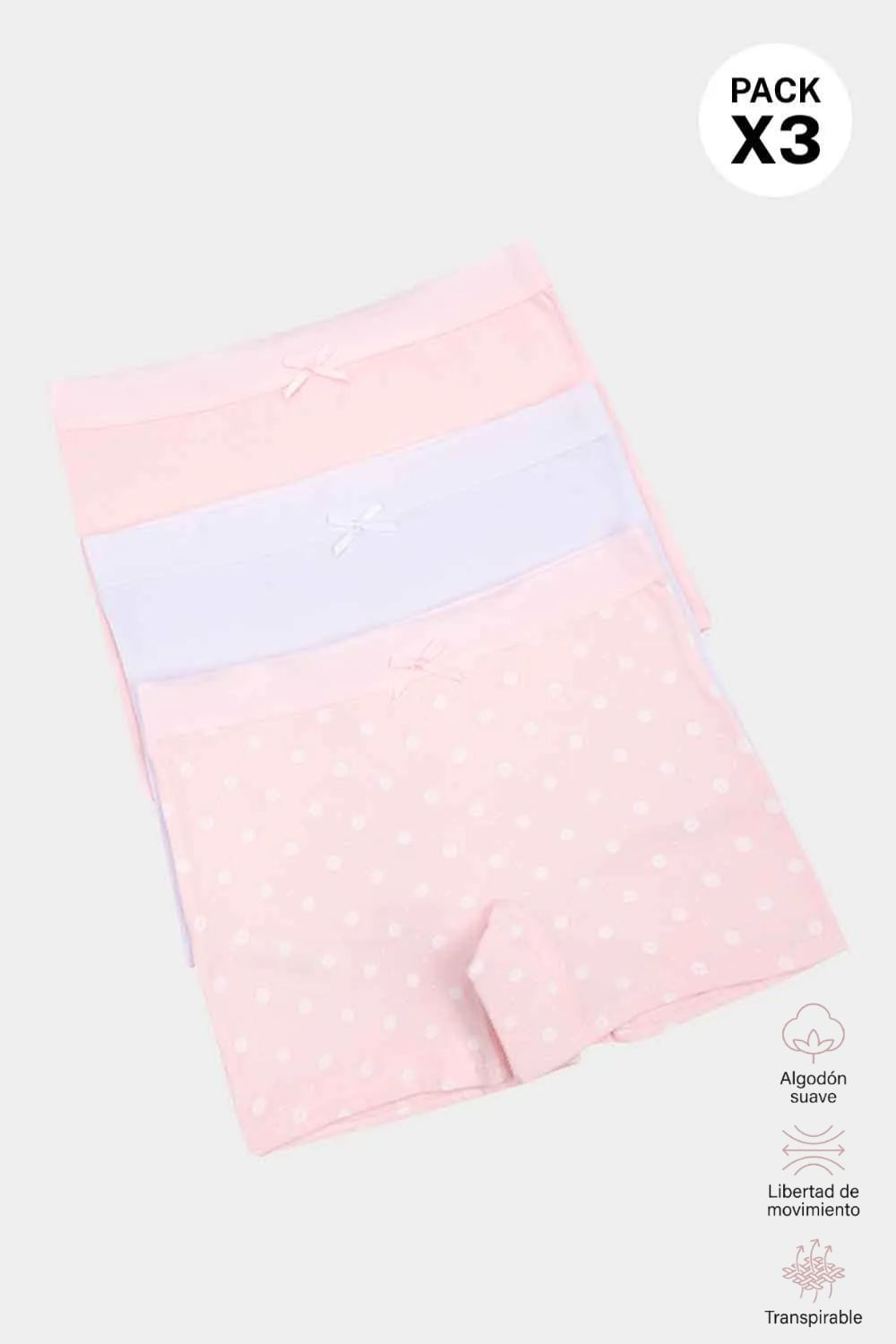 Panty bóxer de algodón x3 unidades para niña
